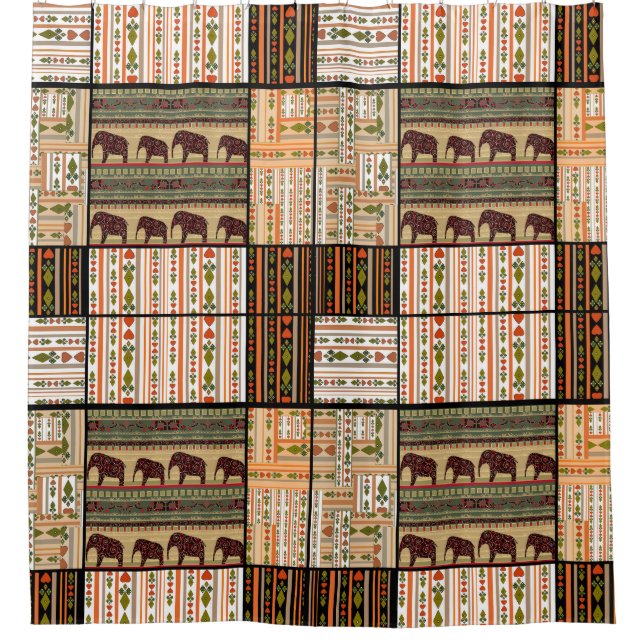 Afrikanische Patchwork-Elefanten: Ziertextur Duschvorhang (Vorderseite)