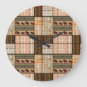 Afrikanische Patchwork-Elefanten: Ziertextur Große Wanduhr