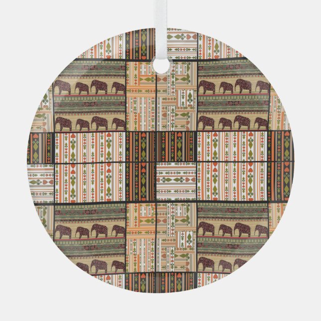Afrikanische Patchwork-Elefanten: Ziertextur Ornament Aus Glas (Vorderseite)