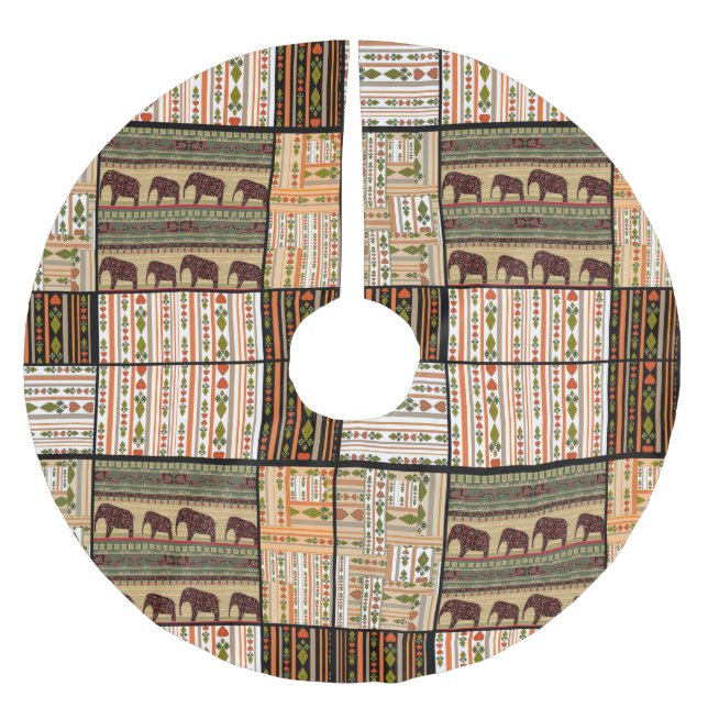 Afrikanische Patchwork-Elefanten: Ziertextur Polyester Weihnachtsbaumdecke (Vorderseite)