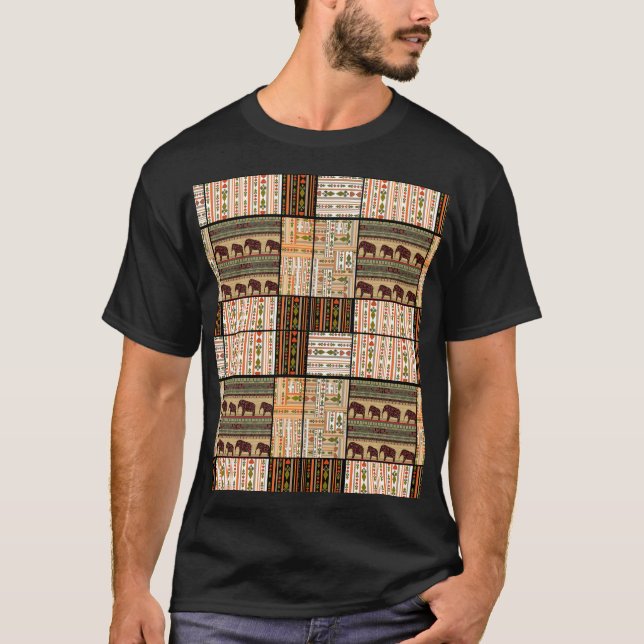 Afrikanische Patchwork-Elefanten: Ziertextur T-Shirt (Vorderseite)