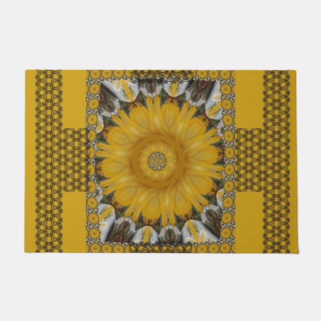 Afrikanische Printsonnenblume Goldenes Design Fußmatte (Vorderseite)
