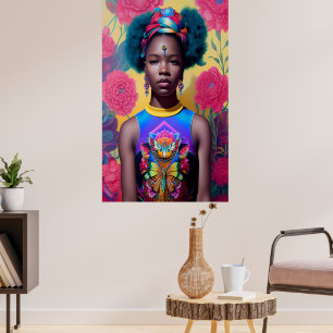 Afrikanische Prinzessin mit blauem Haar Poster