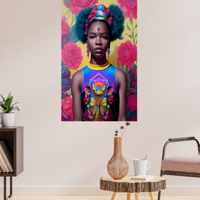 Afrikanische Prinzessin mit blauem Haar Poster (Wohnzimmer 3)