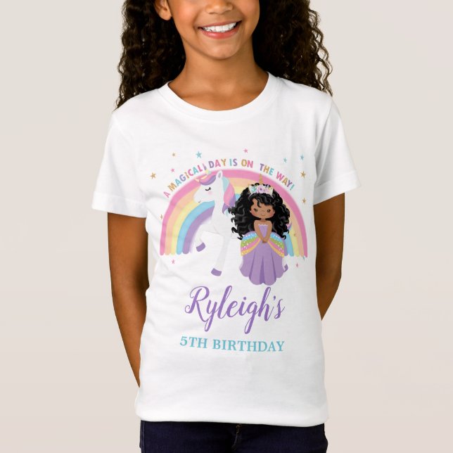 Afrikanische Prinzessin Unicorn Rainbow Birthday O T-Shirt (Vorderseite)