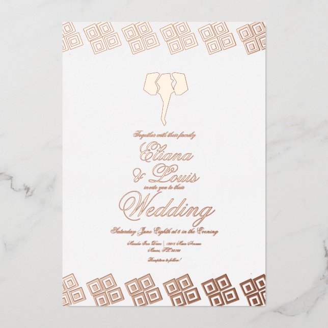 Afrikanische Rose Gold Ankara Hochzeit gepresst Folieneinladung (Vorderseite)