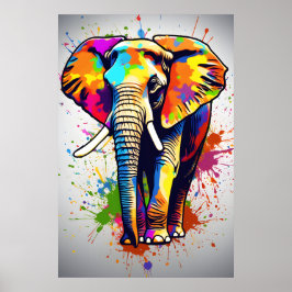 Afrikanische Safari Elephant Art, Regenbogenmalere Poster