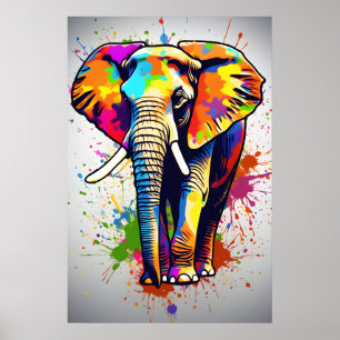 Afrikanische Safari Elephant Art, Regenbogenmalere Poster
