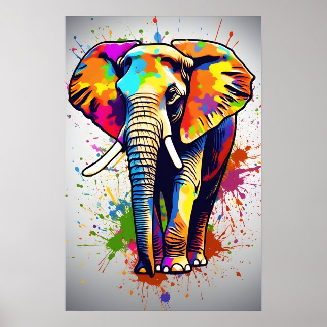 Afrikanische Safari Elephant Art, Regenbogenmalere Poster (Vorne)