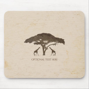 Afrikanische Safari-Giraffen & Baum Vintage-Comput Mousepad