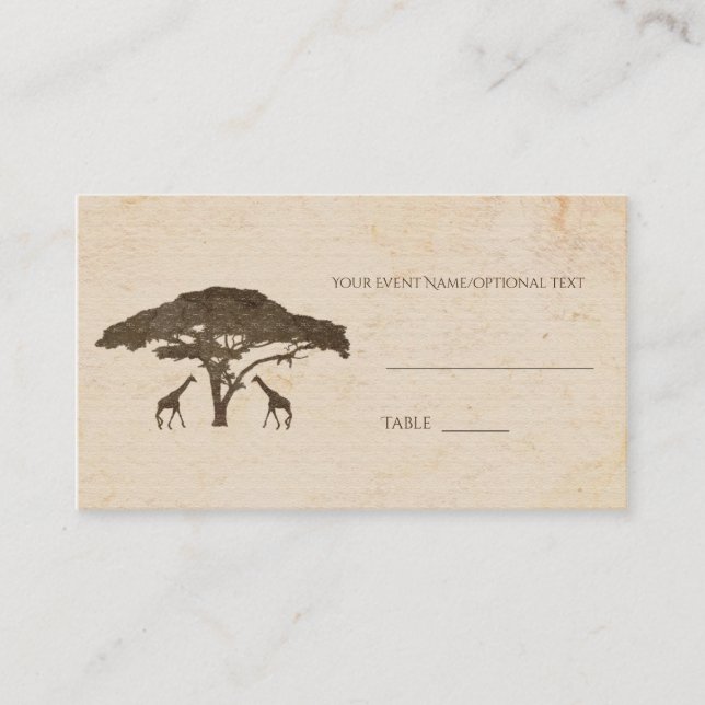 Afrikanische Safari Giraffes Tree Hochzeitstisch Platzkarte (Vorderseite)