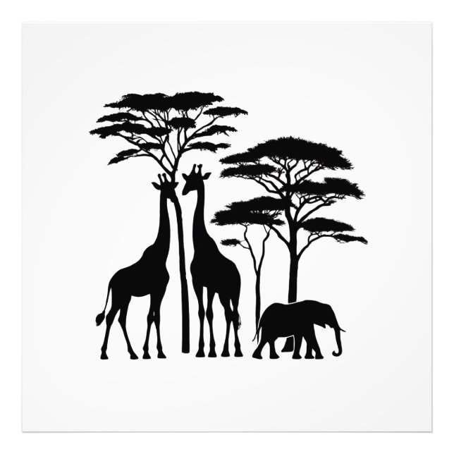 Afrikanische Safari-Silhouette - Giraffen, Elefant Fotodruck (Vorne)