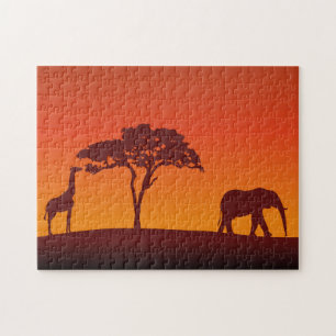 Afrikanische Safari-Silhouette - Puzzlespiel Puzzle