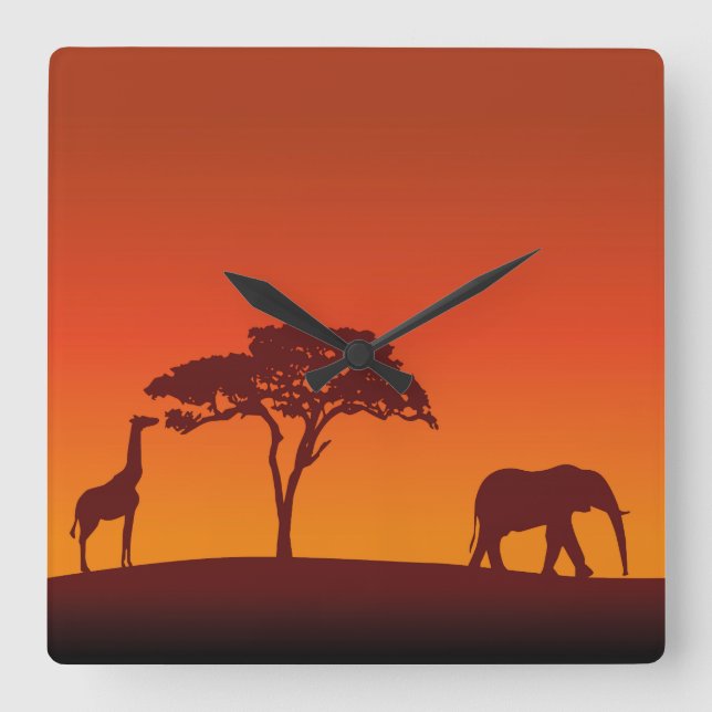 Afrikanische Safari-Silhouette - Wand-Uhr Quadratische Wanduhr (Vorderseite)