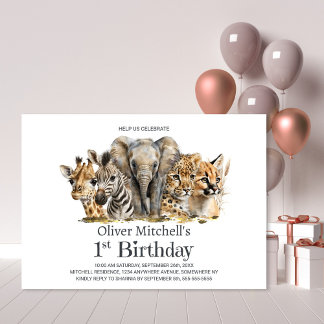 Afrikanische Safari-Tiere 1. Geburtstag-Party Einladung