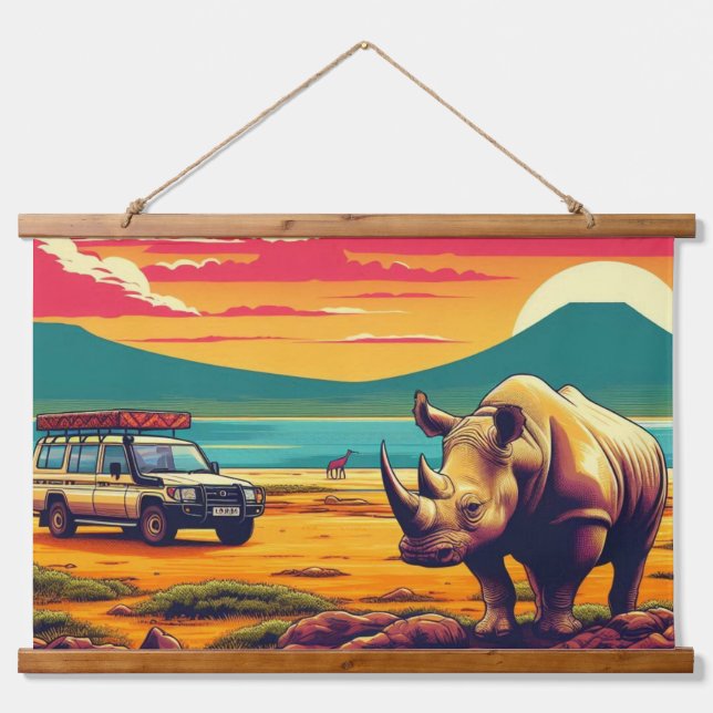 AFRIKANISCHE SAFARI WALL HANGING TAPESTRY WANDTEPPICH MIT HOLZRAHMEN (Vorne)