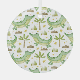 Afrikanische Safari: Wasserfarbe Krokodil & Palmen Ornament Aus Glas