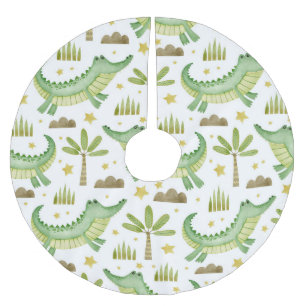 Afrikanische Safari: Wasserfarbe Krokodil & Palmen Polyester Weihnachtsbaumdecke