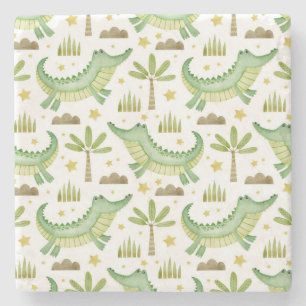 Afrikanische Safari: Wasserfarbe Krokodil & Palmen Steinuntersetzer