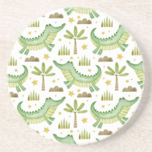 Afrikanische Safari: Wasserfarben-Krokodil & Palme Getränkeuntersetzer