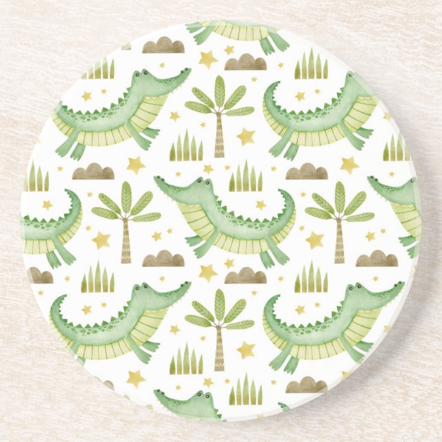 Afrikanische Safari: Wasserfarben-Krokodil & Palme Getränkeuntersetzer (Vorne)