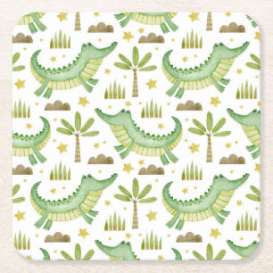 Afrikanische Safari: Wasserfarben-Krokodil & Palme Rechteckiger Pappuntersetzer