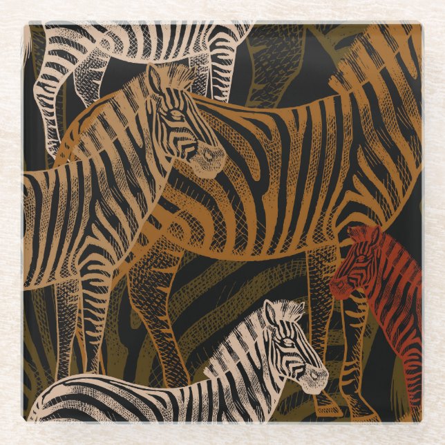 Afrikanische Safari: Zebra Vintag Design Glasuntersetzer (Vorderseite)