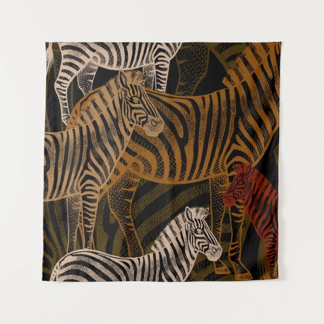 Afrikanische Safari: Zebra Vintag Design Wandteppich (Vorderseite)