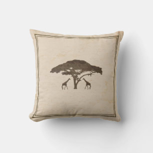 Afrikanische Safari Zwei Giraffen & Baum Vintage D Kissen