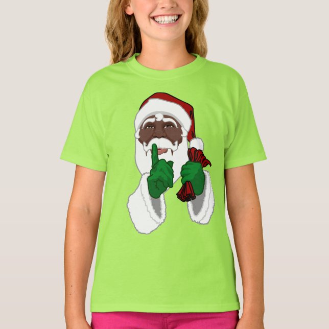 Afrikanische Santa Shirt Girl's Black Santa T - Sh (Vorderseite)