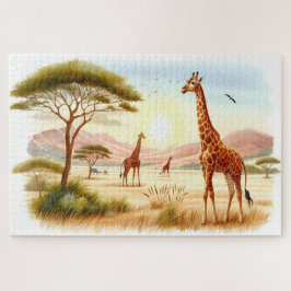 Afrikanische Savanne Giraffen Sonnenuntergang Puzzle