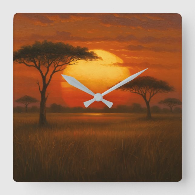 Afrikanische Savanne - Illustration im malerischen Quadratische Wanduhr (Vorderseite)
