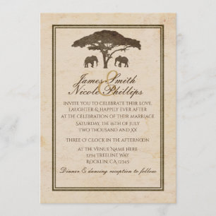 Afrikanische Savannenelefanten & Baum Hochzeit im  Einladung