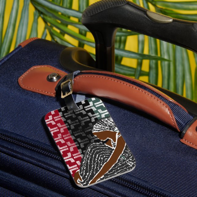 Afrikanische schwarze Frau mit Heritage Head Wrap Gepäckanhänger (Vorderseite Insitu 1)