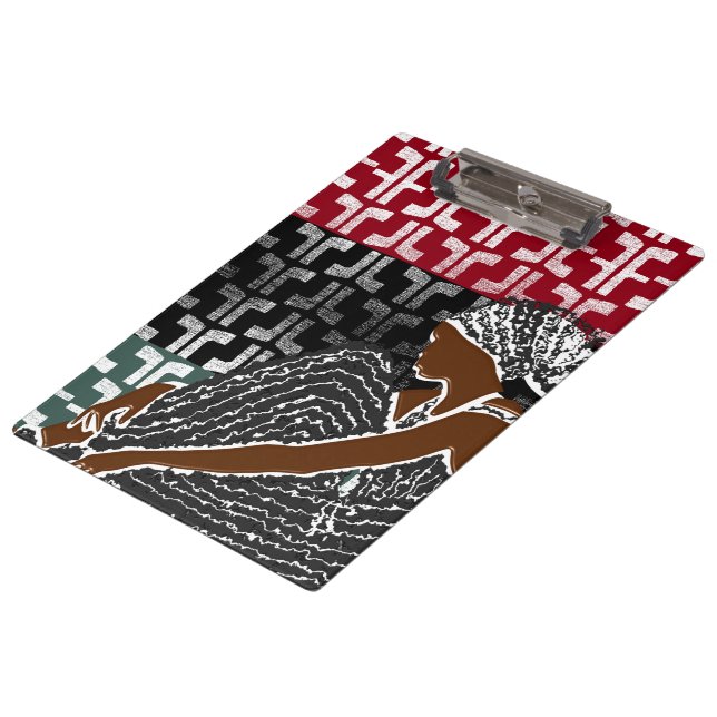 Afrikanische schwarze Frau mit Heritage Head Wrap Klemmbrett (Schrägansicht)