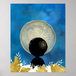 Afrikanische schwarze Frau vor der Mondwand Poster