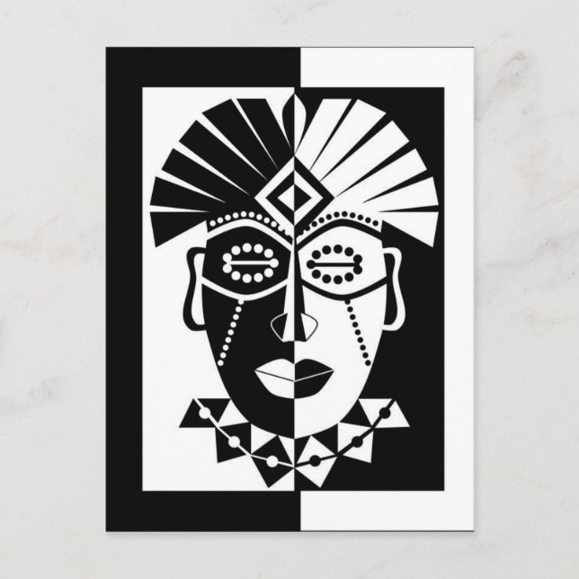 Afrikanische Schwarzweiss-Maske Postkarte (Vorderseite)