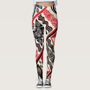 Afrikanische Stammes- Rot-Schwarze Leggings