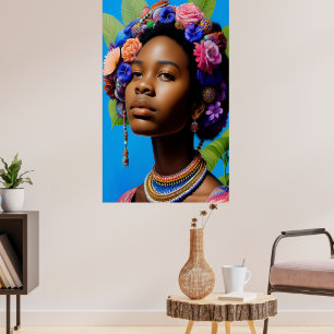 Afrikanische Stammesfrau mit Blume im Haar Poster