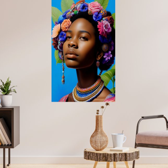 Afrikanische Stammesfrau mit Blume im Haar Poster (Wohnzimmer 3)