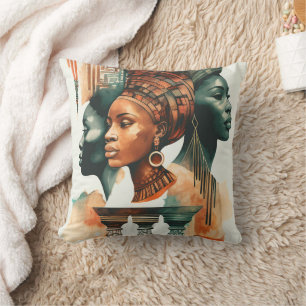 Afrikanische Stammesfrauen-Malerei, Zeitgenössisch Kissen