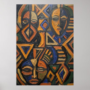 Afrikanische Stammesmaske Geometrisch Fette Orange Poster