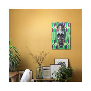 Afrikanische Stammesmaske Grün Lila Leinwanddruck