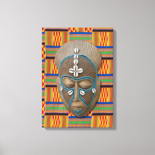 Afrikanische Stammesmaske Orange Kente Canvas Prin Leinwanddruck (Vorderseite)