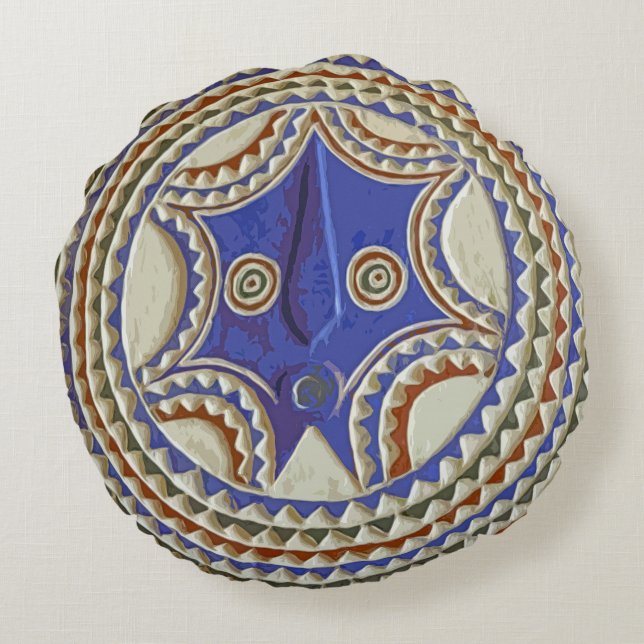 Afrikanische Stammesmaske Rundes Kissen (Rückseite)