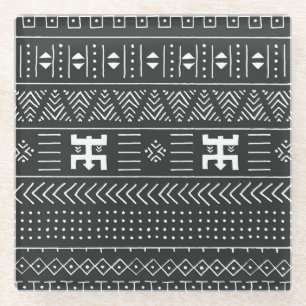 Afrikanische Stammkunst: Geometrisches Schwarz & W Glasuntersetzer