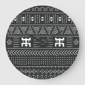 Afrikanische Stammkunst: Geometrisches Schwarz & W Große Wanduhr