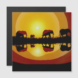 Afrikanische Sunset Elefanten Magnetkarte