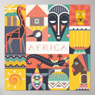 Afrikanische symbolische Kunst-Collage Poster
