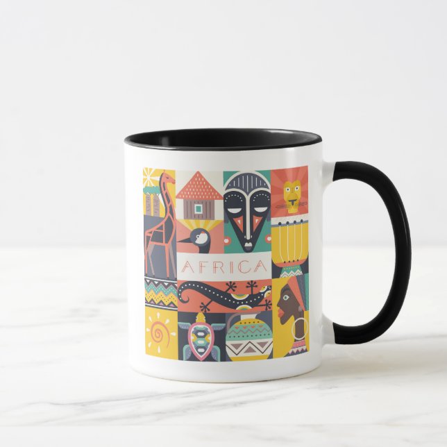 Afrikanische symbolische Kunst-Collage Tasse (Rechts)
